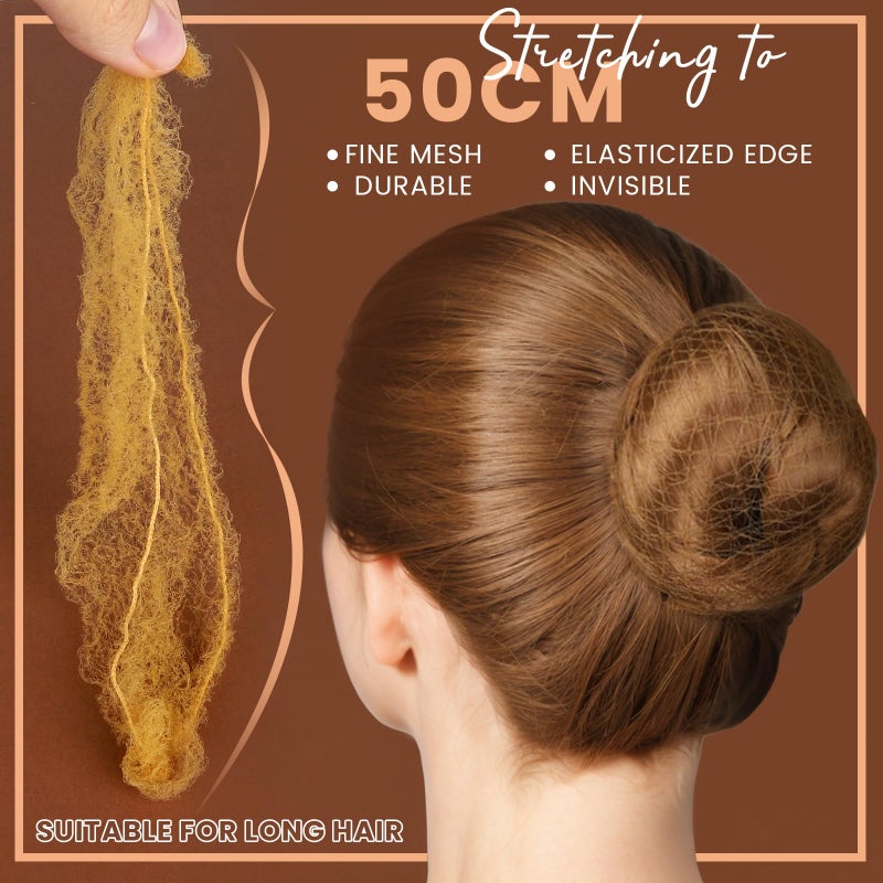 YGDZ 50cm Hair Nets for Buns, 40pcs - Light Coffee Nylon Mesh Hair Accessories for Ballet Girls, Food Service, Sleeping, Wig, Women, Girls, with 40 U Shaped Bobby Pins, Hair Ties - Image 4